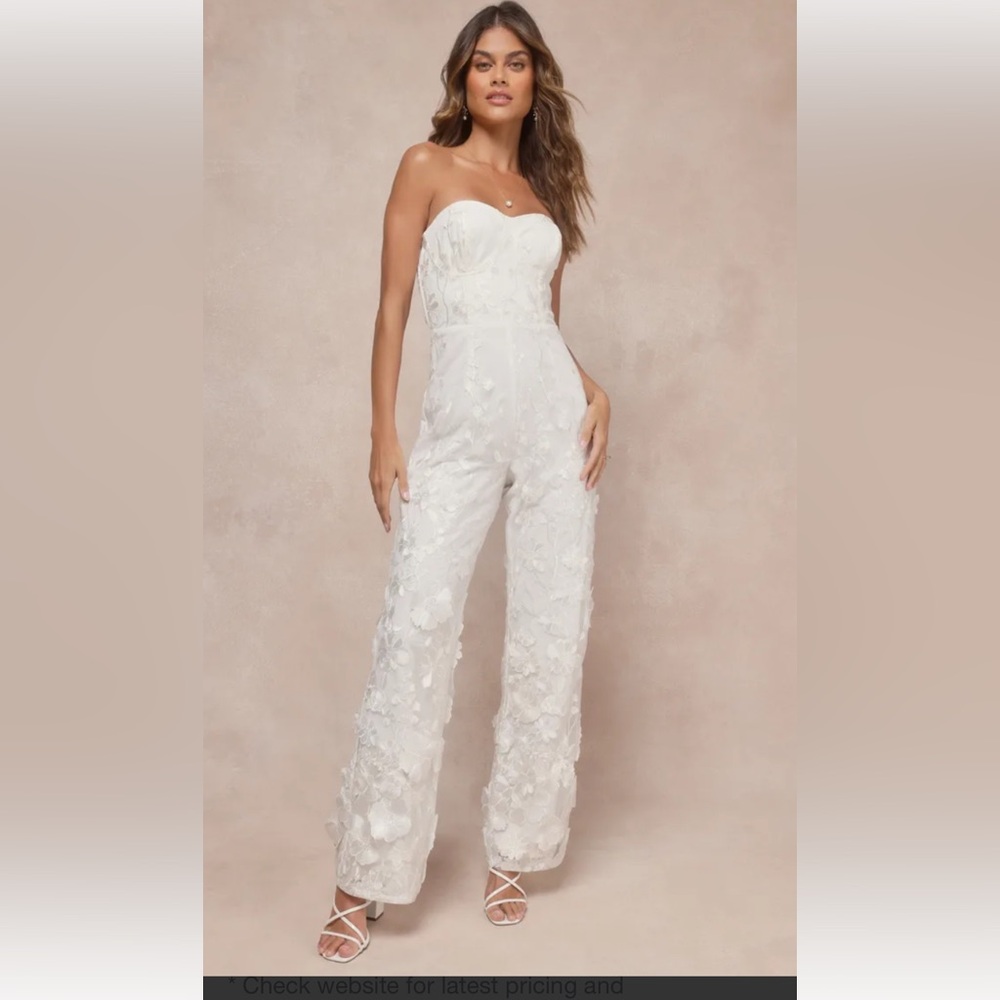 Lulu's Eternal Glamour White 3D floral jumpsuit NWT Size XL